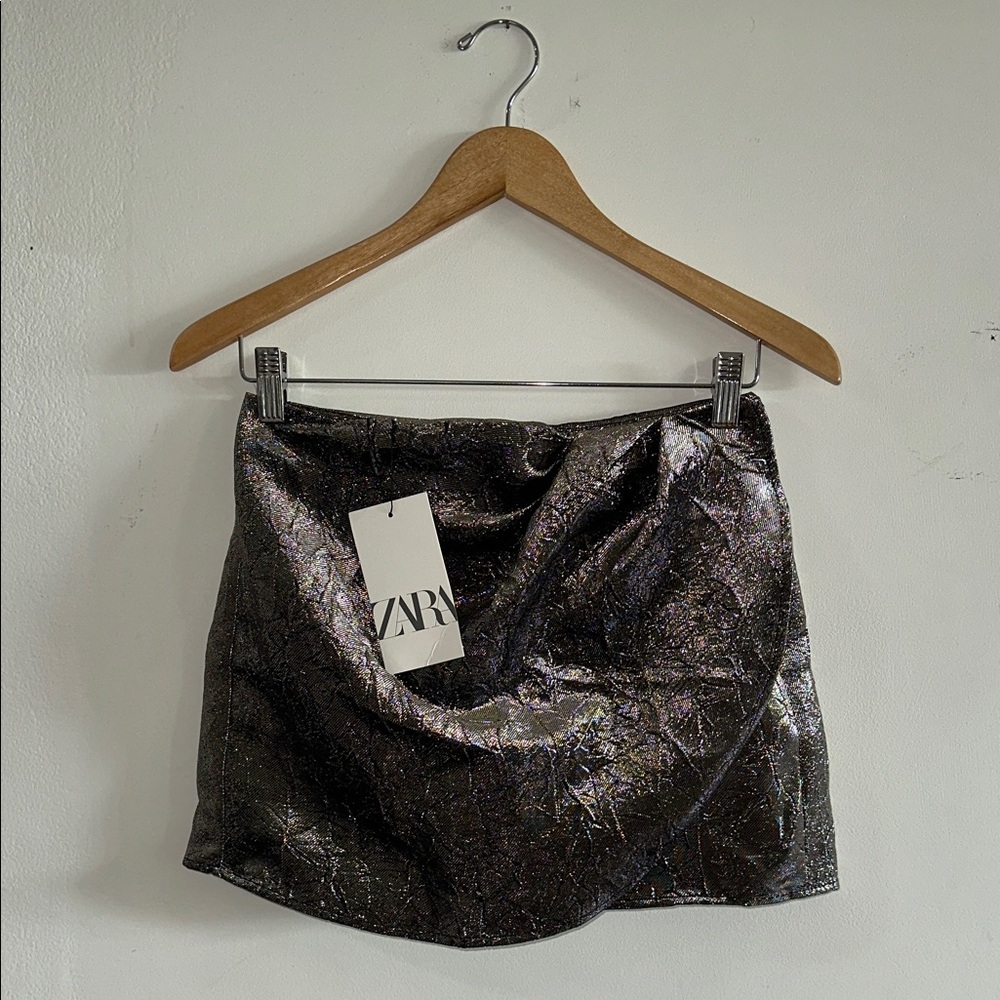NWT ZARA Gold/Silver Metallic Mini Skort
